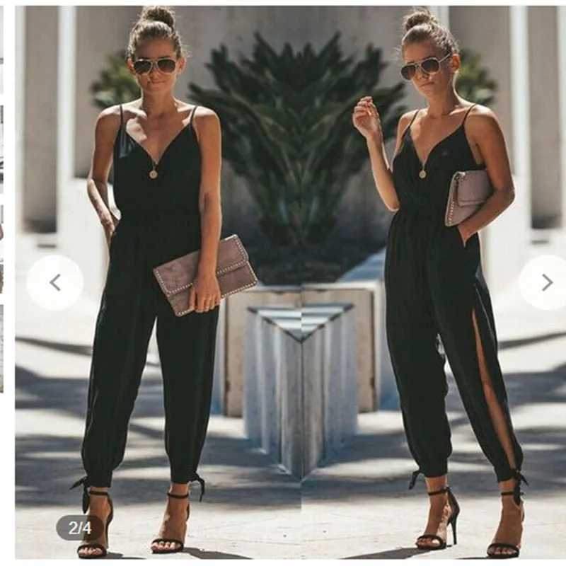 Women's Floral Side Split & Ankle Strap Pant Romper
